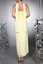 Rhinestone Patchwork Strapless Herringbone Maxi Dress - Yellow Avalabel