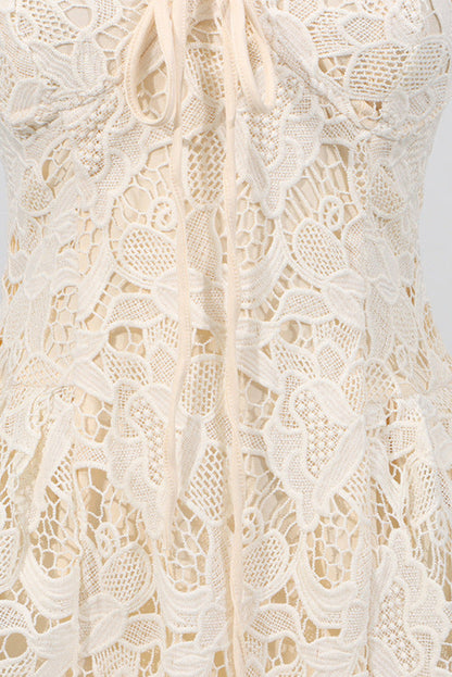 Lace Hollow Sleeveless Mini Dress in Yellow