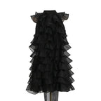 poppy Ruffle Silk Organza sleeveless Mini Dress in black Avalabel