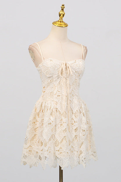 Lace Hollow Sleeveless Mini Dress in Yellow
