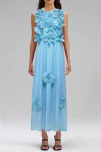 3D Flower Embellished Sleeveless Maxi Dress in Yellow Avalabel