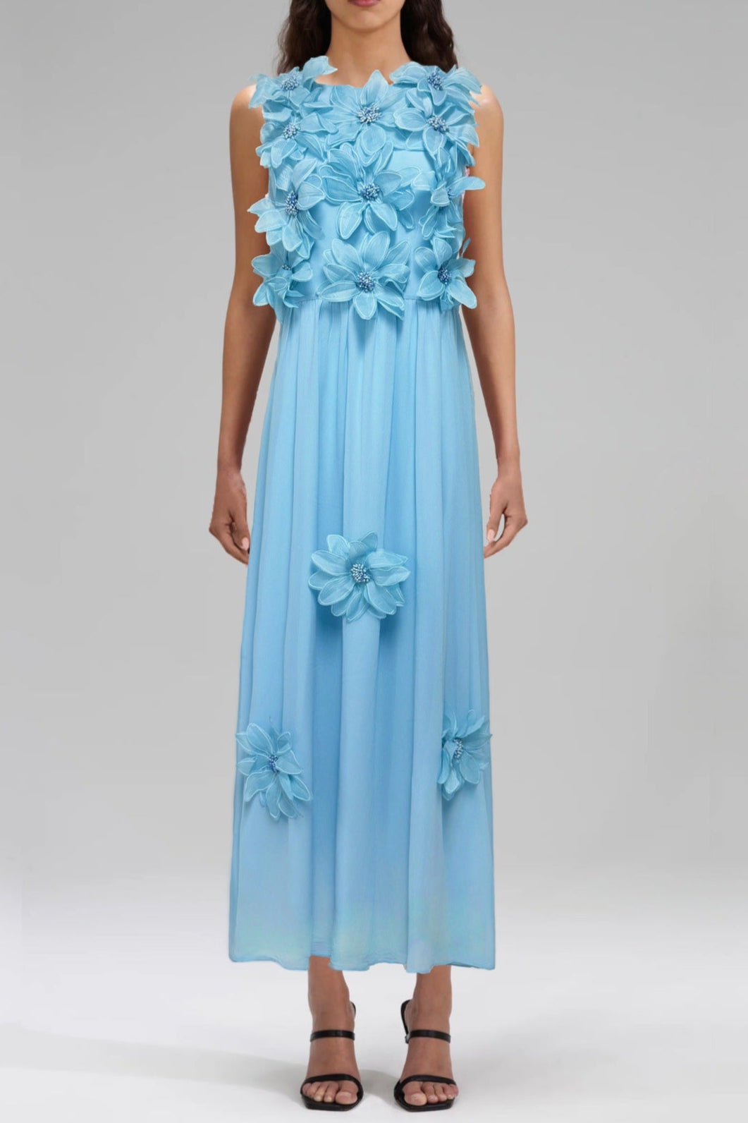 3D Flower Embellished Sleeveless Maxi Dress in Yellow Avalabel