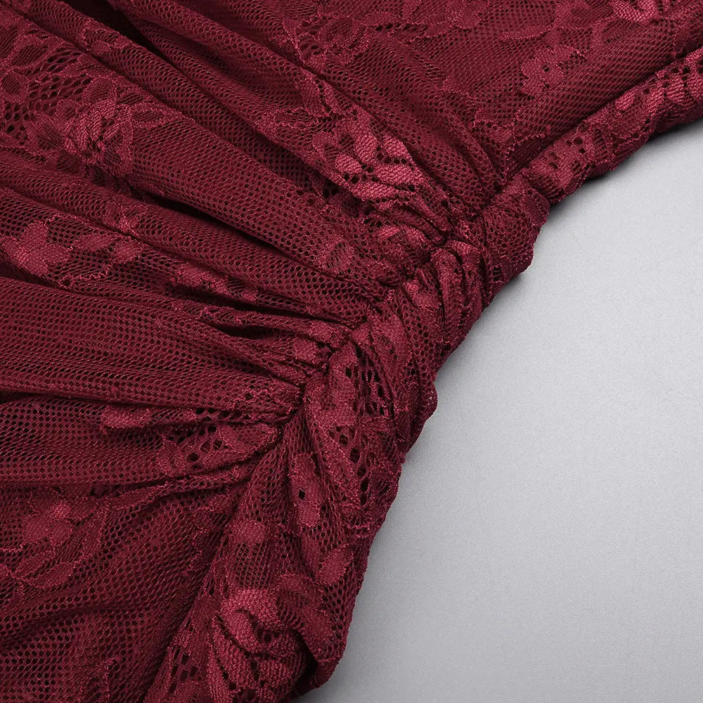 Wendy one-shoulder Lace maxi Dress In Burgundy Avalabel