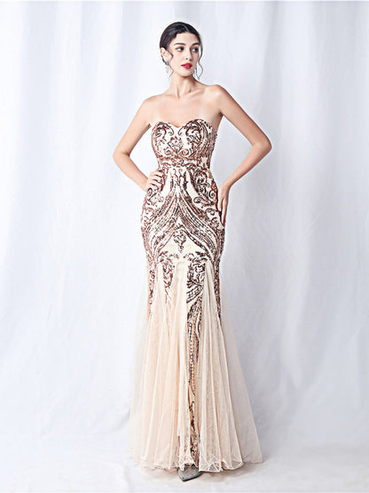 sparkle strapless tulle maxi dress
