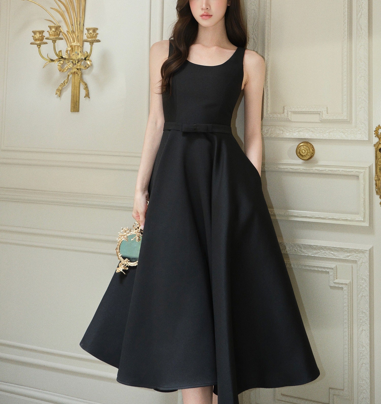 Bow U-Neck Sleeveless Hepburn Midi Dress Avalabel