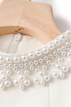 Beaded Cuffs Long Sleeve Mini Dress in White Avalabel