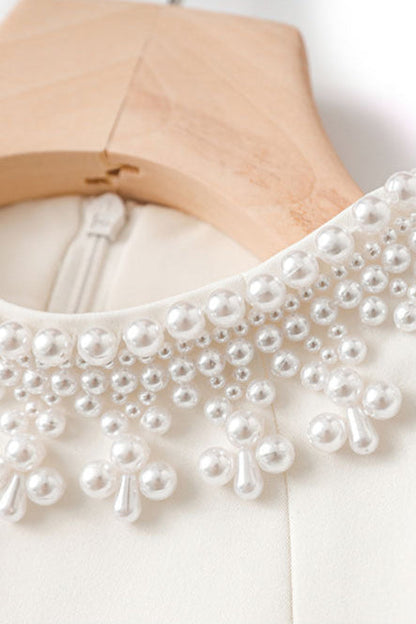 Beaded Cuffs Long Sleeve Mini Dress in White
