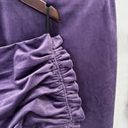 purple Asymmetrical cropped top velvet skirt two-piece set Avalabel