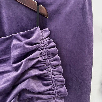 purple Asymmetrical cropped top velvet skirt two-piece set Avalabel