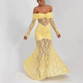 Lace-Trimmed Flared Sleeve Fishtail Maxi Skirt Avalabel