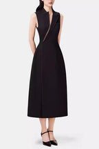 Asymmetric Collar Blazer Midi Dress in Black Avalabel