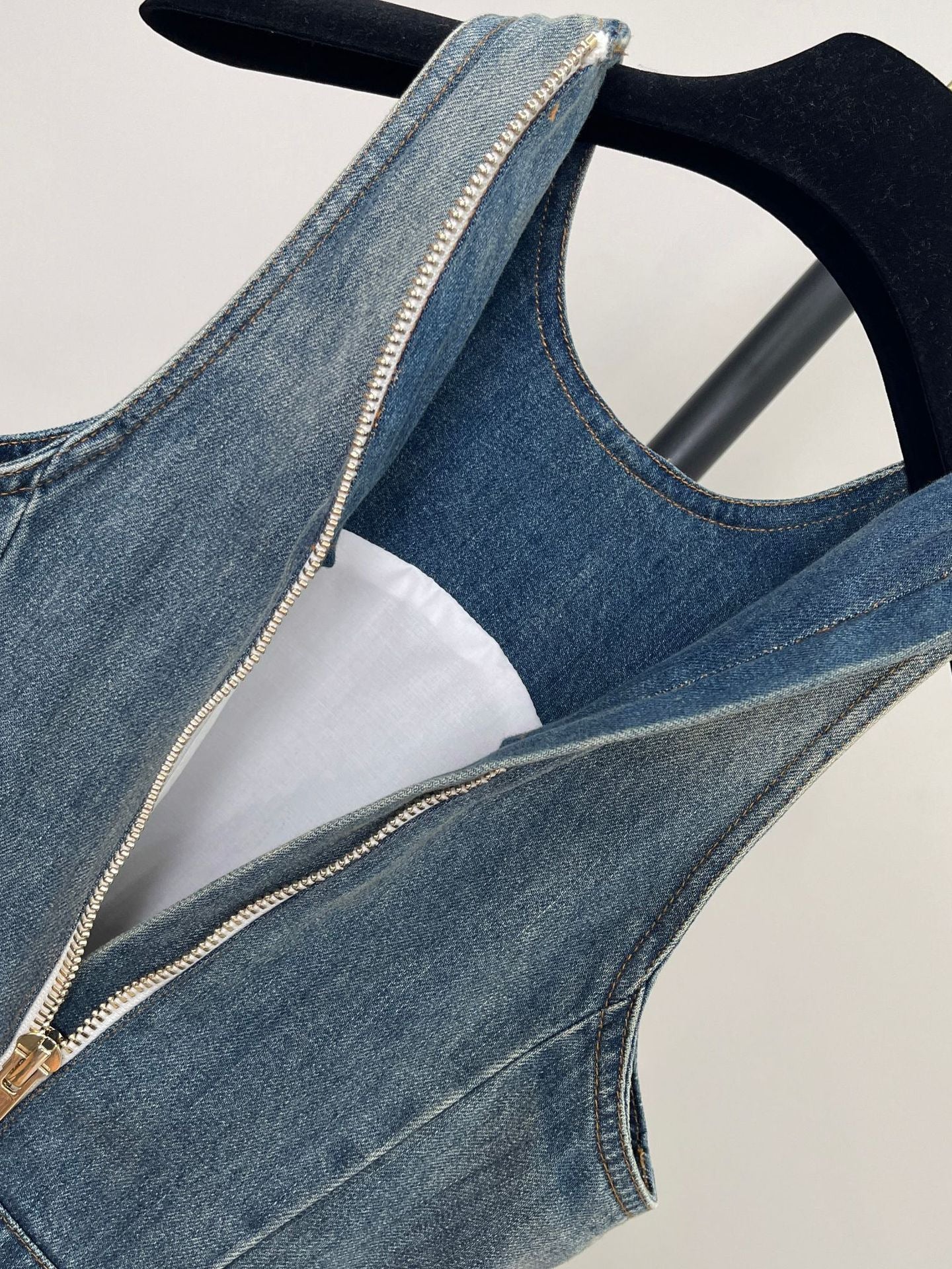 Denim Sleeveless Flared Mini Dress