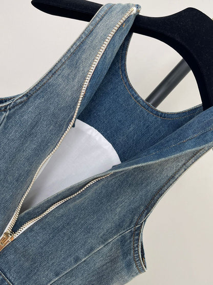 Denim Sleeveless Flared Mini Dress