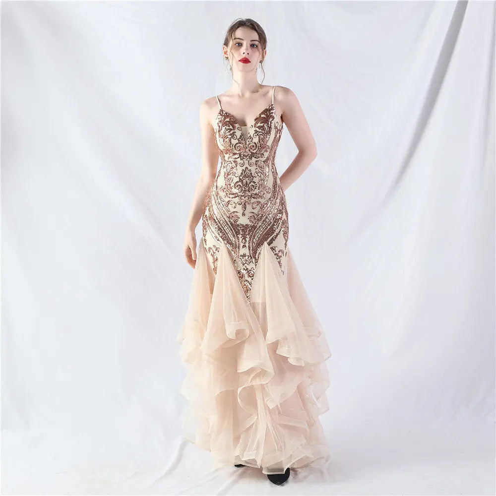 sequin slip tulle maxi dress Avalabel