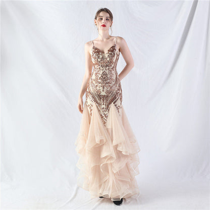 sequin slip tulle maxi dress