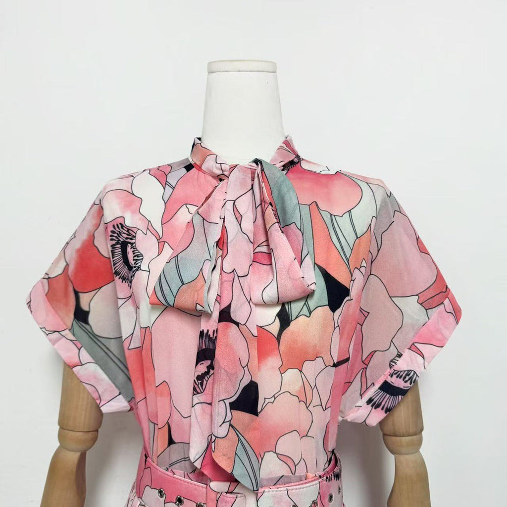 Floral Print Silk Organza Maxi Dress in Pink-Multi Avalabel