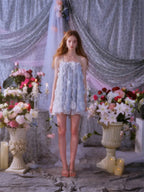 Tutu Light Blue Sleeveless Flower Diamond Short Doll Dress Avalabel