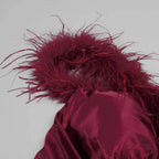 burgundy feather embellished strapless mini dress Avalabel