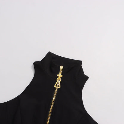 Carol Black Halterneck Dress in Grain