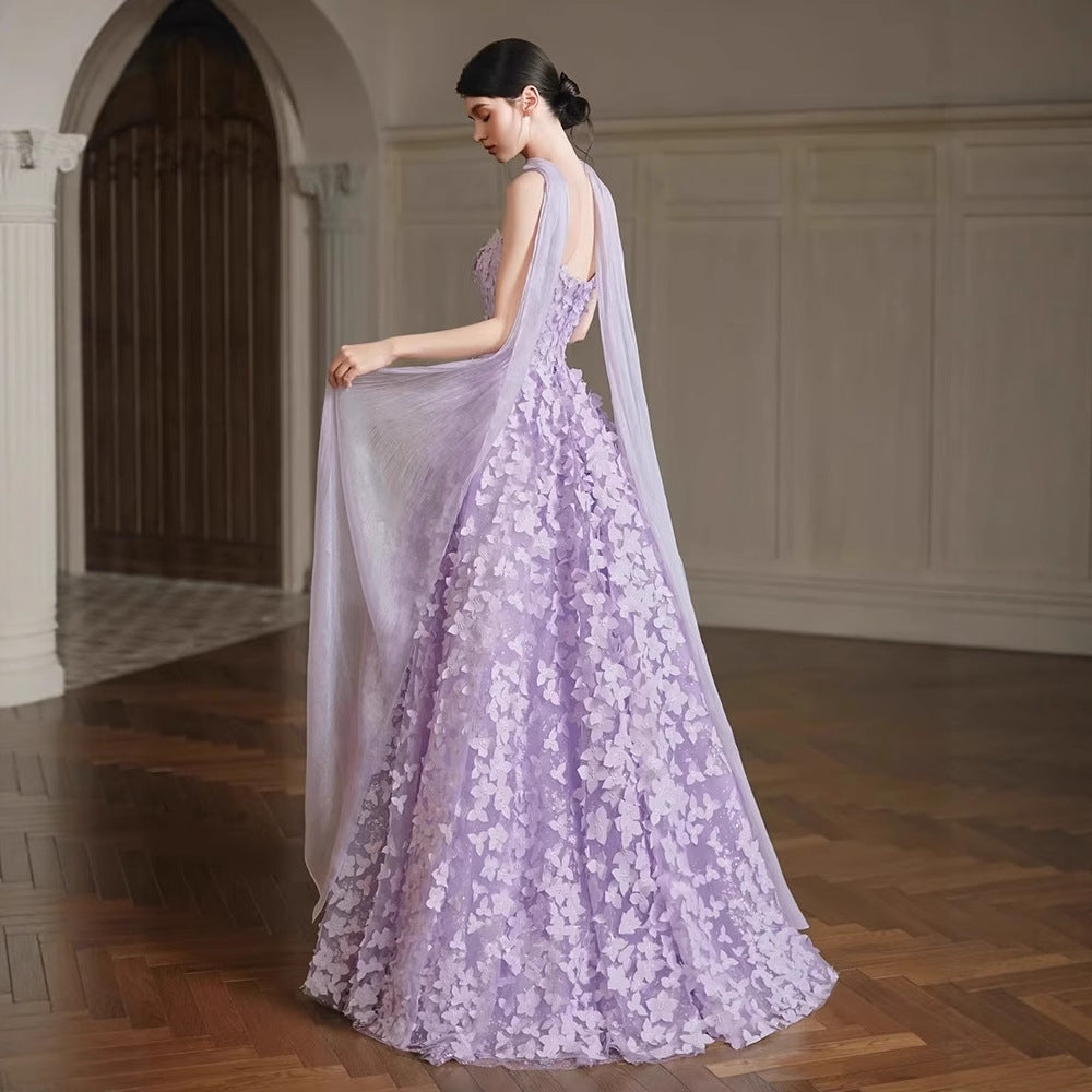 Arlene Floral Strapless Evening Gown - Purple Avalabel