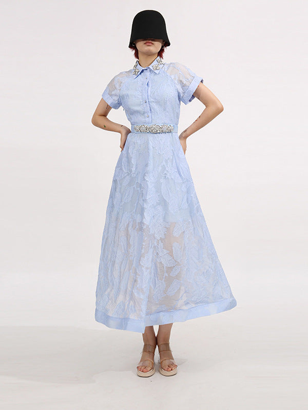 Daisy Crystal Embellished Midi Dress in Blue Avalabel