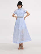 Daisy Crystal Embellished Midi Dress in Blue Avalabel