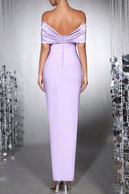 Belen Diamond off-Shoulder Bodycon Maxi Bandage Dress in Pale Purple Avalabel
