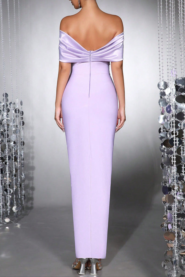 Belen Diamond off-Shoulder Bodycon Maxi Bandage Dress in Pale Purple Avalabel