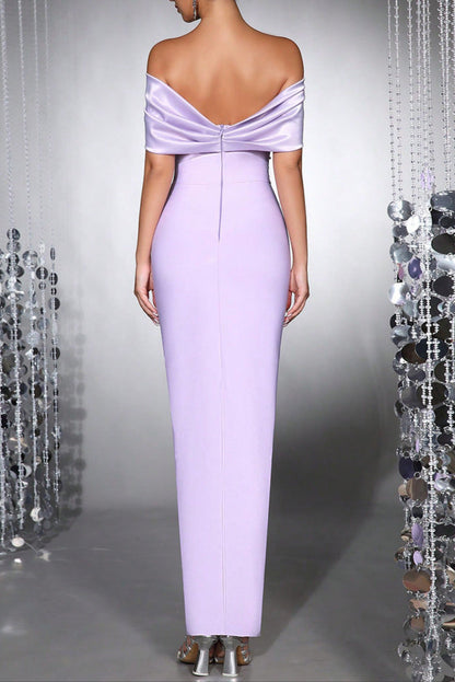 Belen Diamond off-Shoulder Bodycon Maxi Bandage Dress in Pale Purple