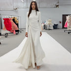 rita Metallic Double Ball Long-Sleeve High-Slit maxi Dress in white Avalabel