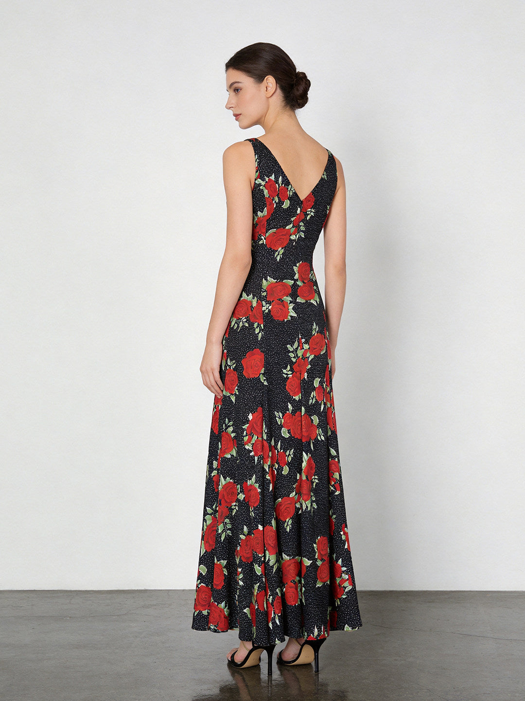Black Red Rose Print Slip Mermaid Dress
