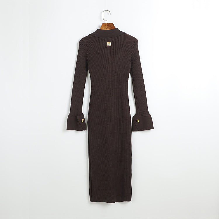 xaviera Contour V Neck Long Sleeve Knit Mini Dress Avalabel