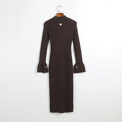 xaviera Contour V Neck Long Sleeve Knit Mini Dress