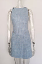 Halter Neck Tweed Vest Mini Dress in Blue Avalabel