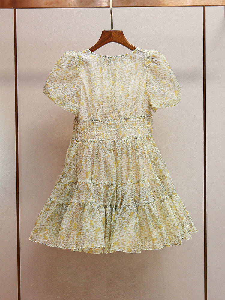 Printed V-neck tutu mini dress in Daisy Yellow Avalabel