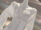 Off Shoulder Sheer Sleeve Corset Ruffle High Low Mini Dress poava