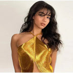 off shoulder camisole vest irregular fringed halterneck top Avalabel