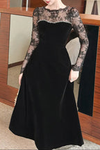 Tiffany Lace Hollow Sleeve Rhinestone Velvet Maxi Dress in Black Avalabel
