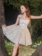 beige Square Collar Sleeveless lace cocktail Dress Avalabel