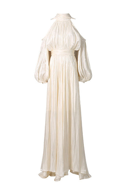 ashley apricot off shoulder pleated puff sleeve maxi dress