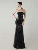 sequin strapless tulle maxi dress Avalabel