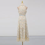 Chloe Sleeveless Hollow Lace Maxi Dress in Beige Avalabel