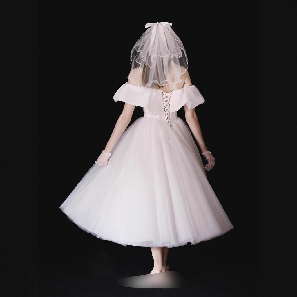 Sebastiane French-Style Ruffled One-Shoulder Midi Dress - White Avalabel