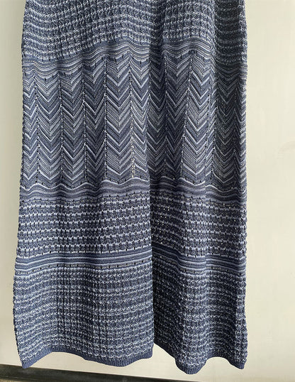 Hollow Striped Sleeveless Knit Midi Dress in Royal Blue