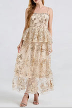 Ashley Gold Rhinestone Sequin Embroidery Layer Maxi Dress Avalabel