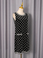 amanda Black-white plaid diamond sleeveless mini dress Avalabel