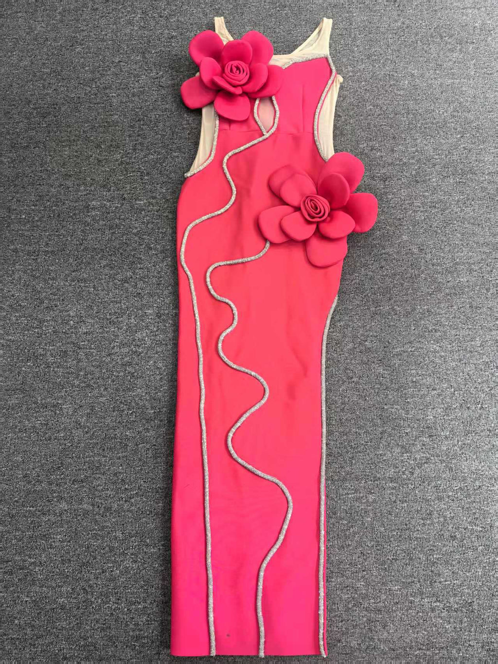 Diamond 3D Flower Sequin Bandage Maxi Dress in Rose Red Avalabel