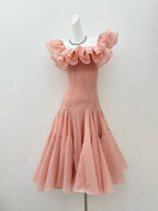 apphia Off Shoulder Ruffle Midi Dress In pink Avalabel