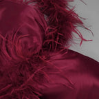 burgundy feather embellished strapless mini dress Avalabel