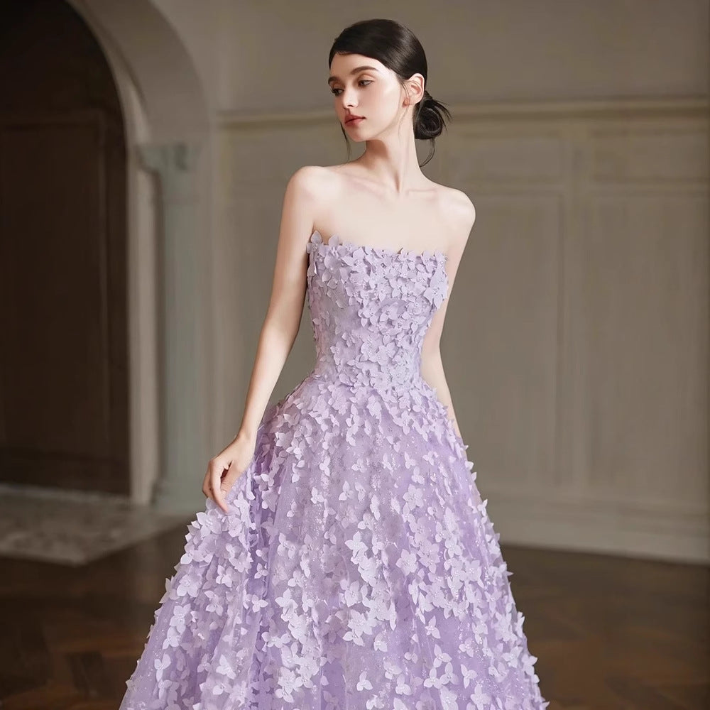 Arlene Floral Strapless Evening Gown - Purple Avalabel